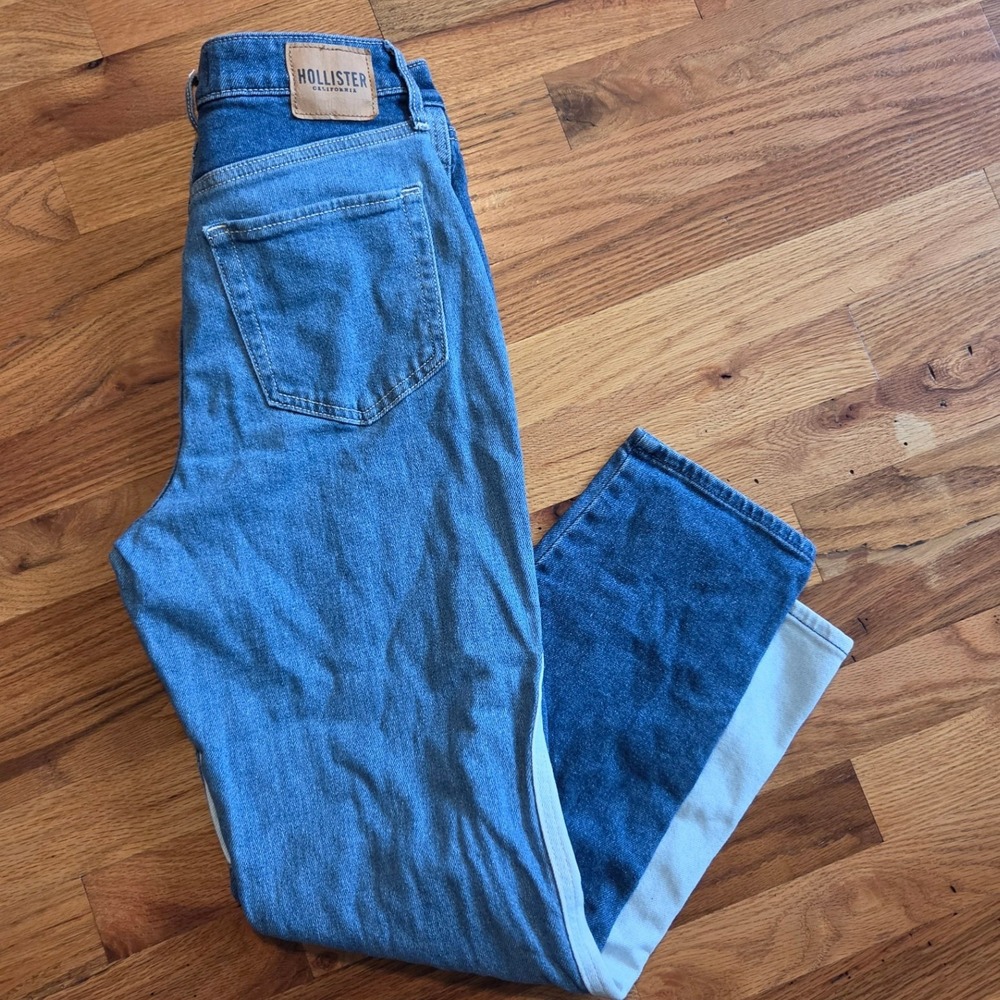 Hollister Ultra High-Rise Mom Jeans Patchwork Colorblock Blue 5R W27 L27 Stretch